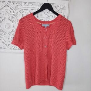 Jessica Coral-Pink Short Sleeve Cardigan Sweater Size Medium